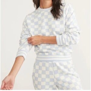 Marine Layer Anytime Blue White Checkerboard Sweatshirt Crewneck S Skater Pastel